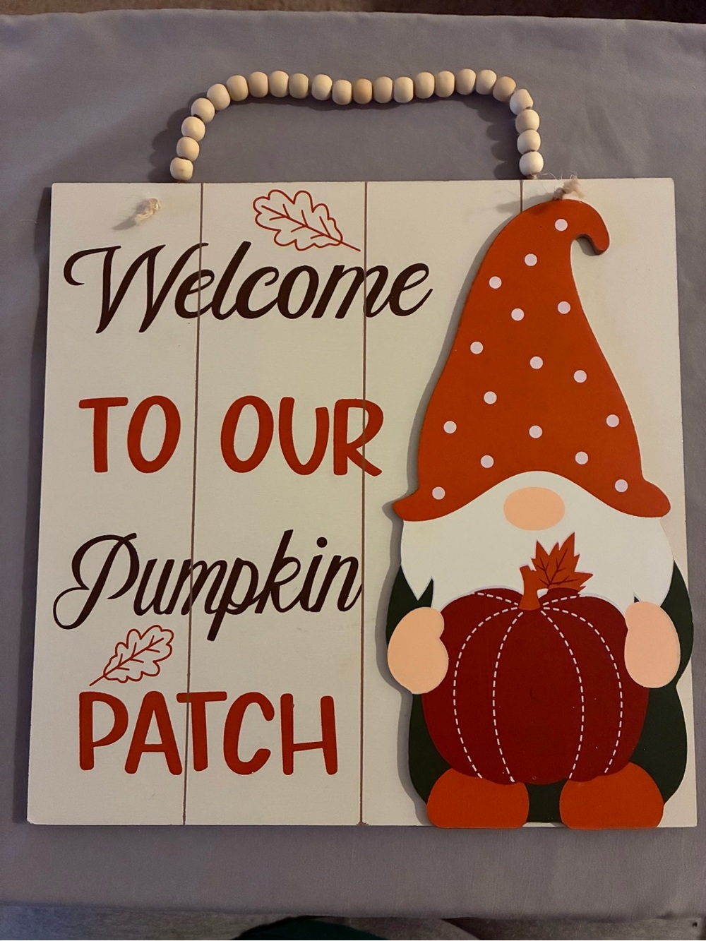 Amazon White and Orange Pumpkin Patch Gnome Wall Sign